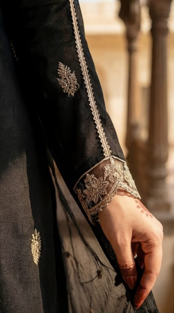 Embroidered Formal Daily Wear 3 Piece Black