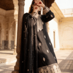 black image cropped Embroidered Formal Daily Wear 3 Piece Black