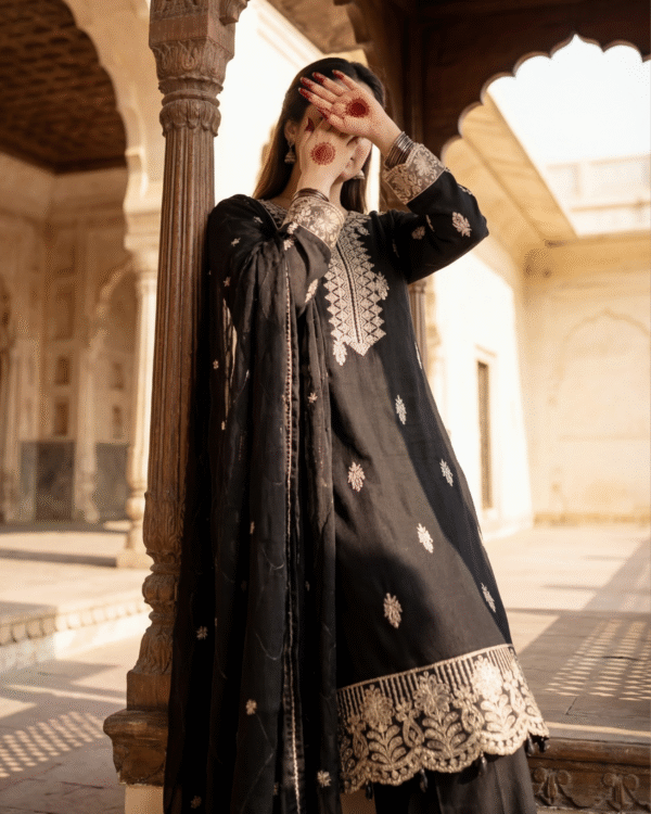 Embroidered Formal Daily Wear 3 Piece Black