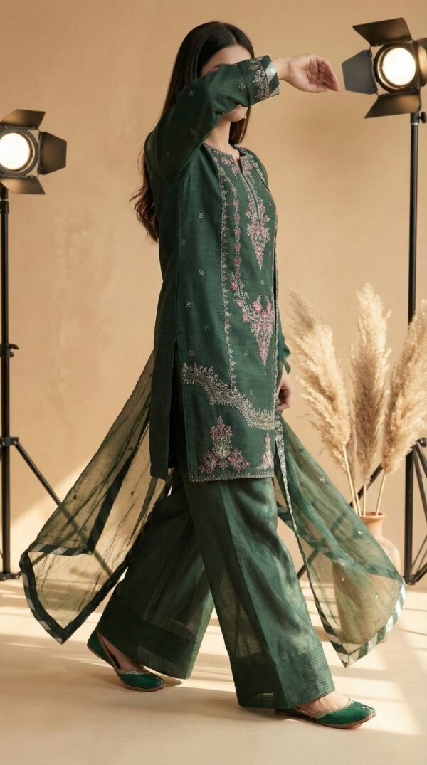 Luxury Embroidered 3-Piece – Emerald Green