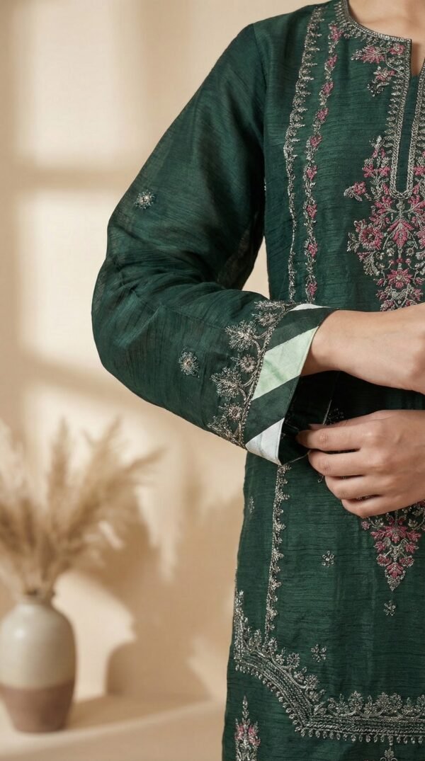 Luxury Embroidered 3-Piece – Emerald Green