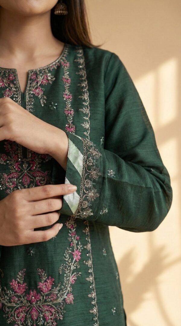 Luxury Embroidered 3-Piece – Emerald Green
