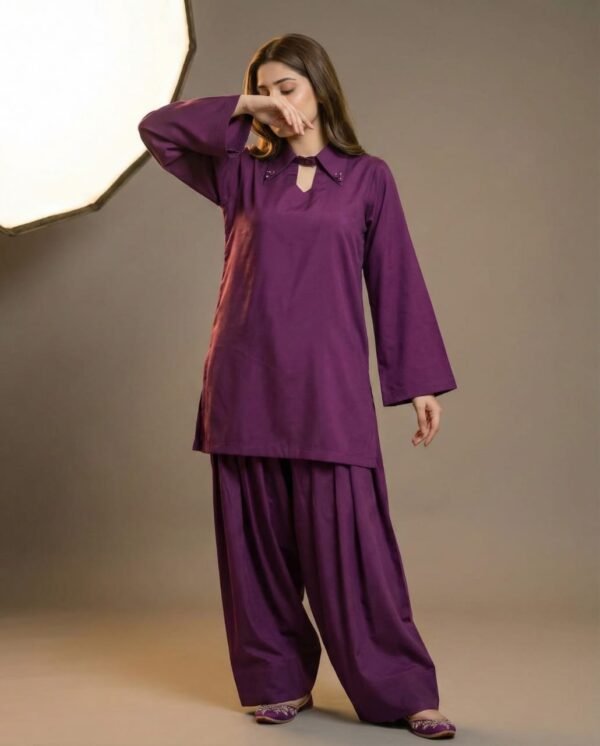 Anamira Plain Casual 2-Piece – Plum Purple