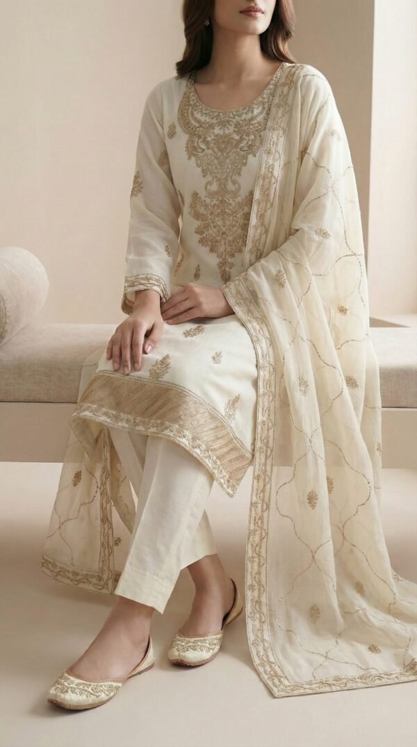Anamira Premium Ivory Embroidered 3-Piece