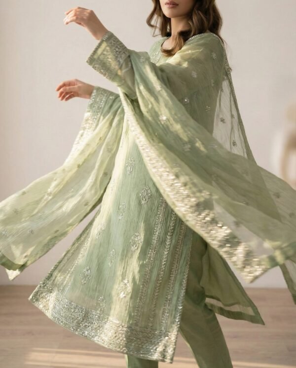 Embroidered 3 Piece Pistachio Green