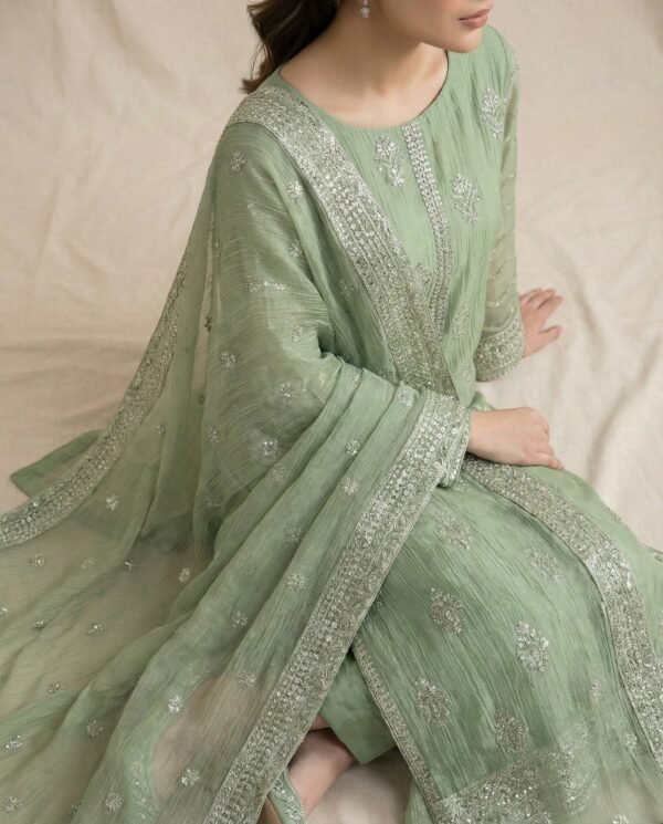 Embroidered 3 Piece Pistachio Green