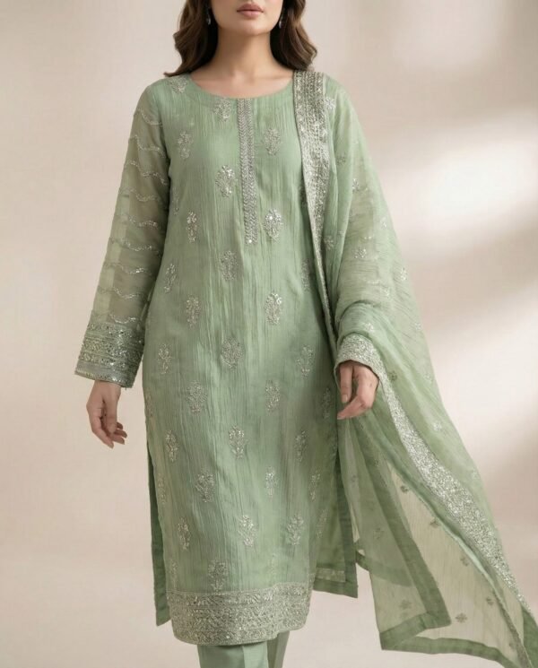 Embroidered 3 Piece Pistachio Green