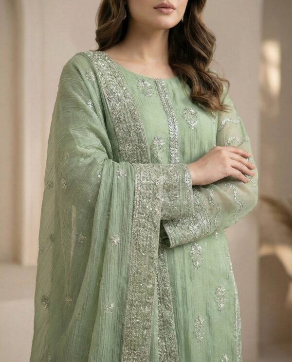 Embroidered 3 Piece Pistachio Green