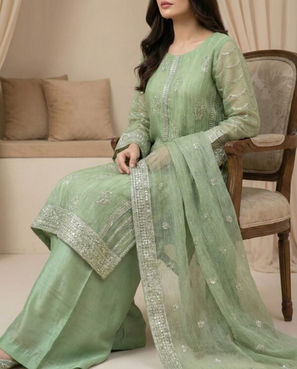 Embroidered 3 Piece Pistachio Green