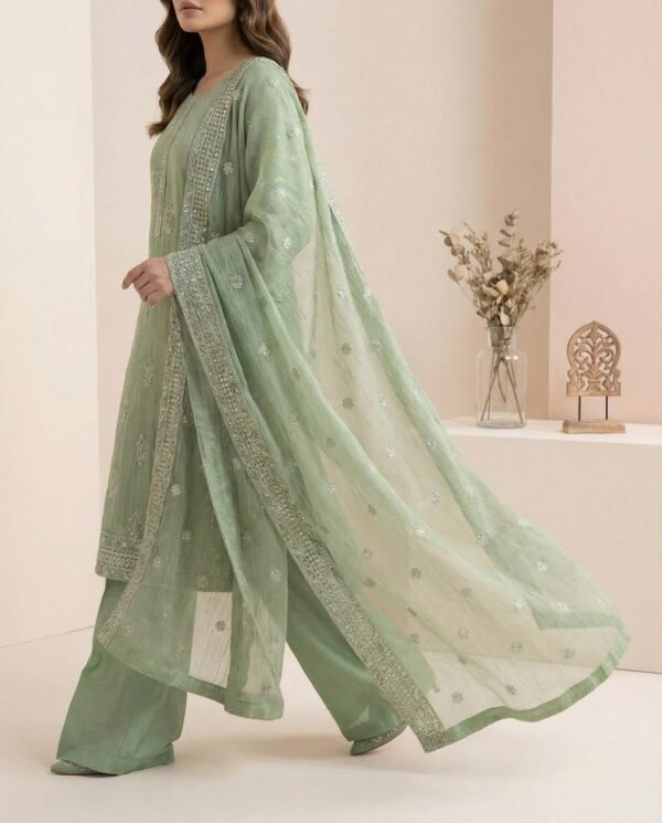 Embroidered 3 Piece Pistachio Green