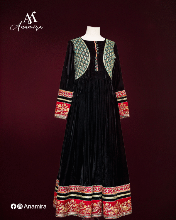 Black Velvet Embroidered Maxi Dress